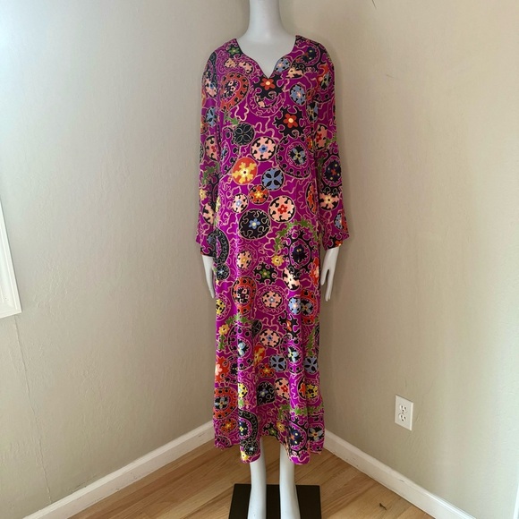 NATORI Vintage Silky Geometric Print Caftan Kaftan Nightgown Loungewear Retro M - Picture 14 of 15